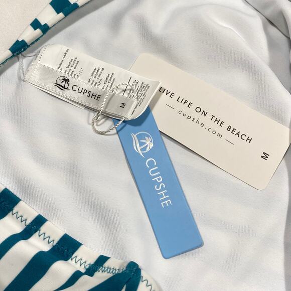 Cupshe Blue and White Stripe High-Waisted Bikini Bottom Medium Swimwear New - Picture 5 of 5